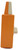 Fisher-Price Vintage Fisher-Price #790 The Candy Man Tote-A-Tune Music Box Radio, side view of the vintage orange plastic toy radio with a cream-colored antenna and side knob