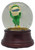 PJML Vintage 1999 PJML Notre Dame Musical Snow Globe – Fighting Irish Leprechaun, clear snow globe with a green-clad Notre Dame leprechaun raising his arms, mounted on a dark brown base.
