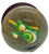PJML Vintage 1999 PJML Notre Dame Musical Snow Globe – Fighting Irish Leprechaun, close-up of a green-and-gold leprechaun figure inside a clear glass snow globe with a dark brown base.