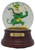 PJML Vintage 1999 PJML Notre Dame Musical Snow Globe – Fighting Irish Leprechaun, vintage snow globe featuring a green-and-gold leprechaun surrounded by floating confetti, on a dark wooden base with a University of Notre Dame plaque.