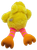 Underside of Big Bird plush showing fabric label and orange-and-pink striped legs