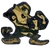 Notre Dame Fighting Irish leprechaun wooden cutout with blue green and gold paint and glitter accents