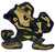 Draben's Toyland Notre Dame Fighting Irish Leprechaun Wooden Cutout – 12" Glitter Decor, glitter-covered wooden leprechaun cutout in a green and navy Notre Dame outfit on a white background.