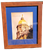 Notre Dame Golden Dome “Wake up the echoes” framed artwork with blue matting and a distressed brown frame
