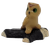 Vintage tan plastic owl with green eyes perched on black tree log