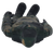 Top view of TOV Products camouflage military helmet with molded black goggles