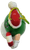 Top view of Green M&M ornament with Santa hat and candy cane