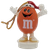 Vintage orange M&M’s Christmas ornament with Santa hat, raised hands, and white tube-topper base