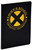 Funko Marvel X-men Xavier's School Notebook, black notebook with yellow X-men logo and text.