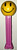PEZ Walmart Smiley Funky Face on Purple Stem Pez Dispenser (Loose), a yellow smiley face character with black eyes and a wide smile on a pink stem dispenser.