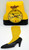 NECA A Christmas Story Leg Lamp Wall Clock, yellow and black wall clock in the shape of a leg lamp from A Christmas Story with humorous text, and a matching yellow fishnet stocking with black high heel heel.
