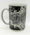 Harley-Davidson Motor Cycles Ceramic Mug, Black and Grey with logo and image of motorcycle tires design.