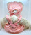 Unbranded Handmade 14 Inch Teddy Bear, soft and fluffy teddy bear dressed in pink checkered bonnet and dress for children or decoration.