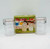 Unbranded Vintage Mason Jar Salt & Pepper Shaker Set, clear glass shakers with metal wire handles and orange rubber seals, packaged with a colorful box.