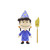 Super7 Peanuts ReAction Figure Wave 4 - Witch Violet, toy figure of Violet wearing a blue witch costume and hat, holding a yellow broomstick.