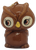 Russ Berrie brown owl candle with oversized eyes and yellow beak, front view.