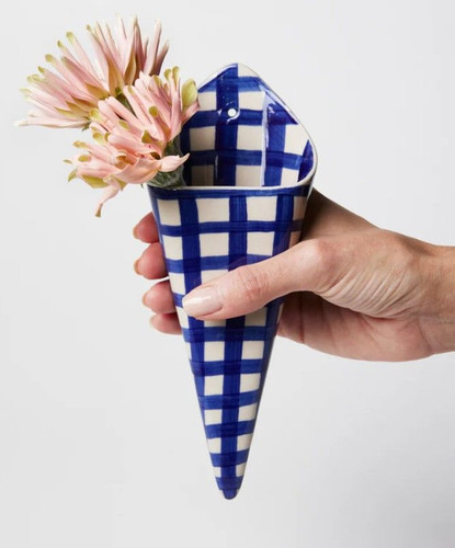 Folly Wall Vase Blue Check
