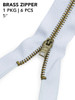 6 Pack - Avanti Brass Zipper 5"-Bright White - 5A003SFX-1HPZF