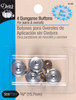 Dritz No-Sew Dungaree Buttons 5/8" 4/Pkg-Nickel - 965 - 072879252170