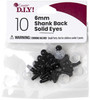 6 Pack - CousinDIY Shank Back Solid Eyes 6mm 10/Pkg-Black - 40000419 - 191648093605