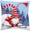 Vervaco Stamped Cross Stitch Cushion Kit 16"X16"-Christmas Gnome Skiing V0172809
