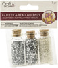 6 Pack Craft Decor Glitter & Seed Bead Accent Vials 3/Pkg-Silver CD474-E - 775749247831
