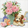 Design Works Counted Cross Stitch Kit 10"X10"-Puppy W/Roses (14 Count) - DW3264