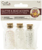 Craft Decor Glitter & Seed Bead Accent Vials 3/Pkg-White CD474-C - 775749247817