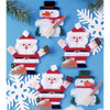Design Works Plastic Canvas Ornament Kit 4" Set of 5-Santa & Snowman (7 Count) DW1224