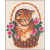 Collection D'Art Stamped Needlepoint Kit 5.5"X7"-Kitten In Rose Basket CD3138K