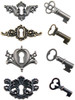 Idea-Ology Metal Locket Keys & Keyholes 8/Pkg-Antique Nickel, Brass & Copper - TH92822