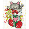 Design Works Counted Cross Stitch Kit 2"X3"-Stocking Cat W/Frame Mini (18 Count) DW543