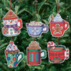 Janlynn Counted Cross Stitch Kit 3.5"X3.5" Set of 6-Cocoa Mug Ornaments (14 Count) - 21-1413