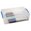 Storage Studios Super Stacker Large Pencil Box-9"X5.5"X2.63" Clear/Blue Handles - SS37539