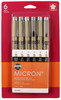 Sakura Pigma Micron Pens 6pc Set (005,01,02,03,05,08)-Black - 30062 - 053482300625