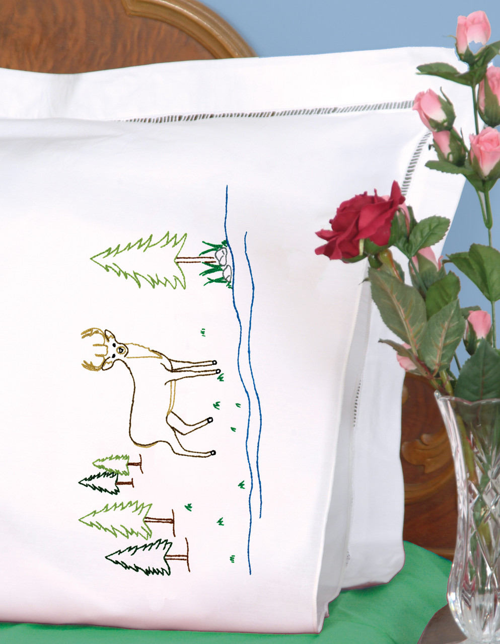 Jack Dempsey Kissenbezug Mit Hirsch-Motiv & Perlenrand – 2 Stück, Baumwolle/Polyester, Zum Besticken