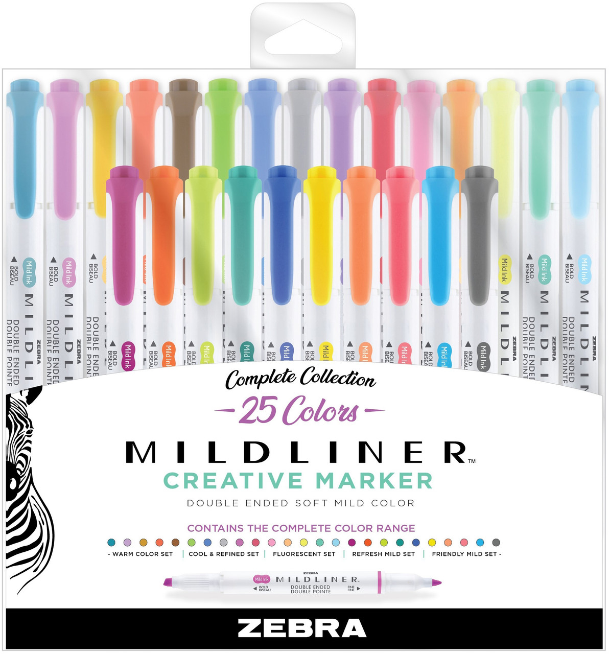 Zebra Mildliner Double-Ended Highlighter Set, 5-Colors, Friendly