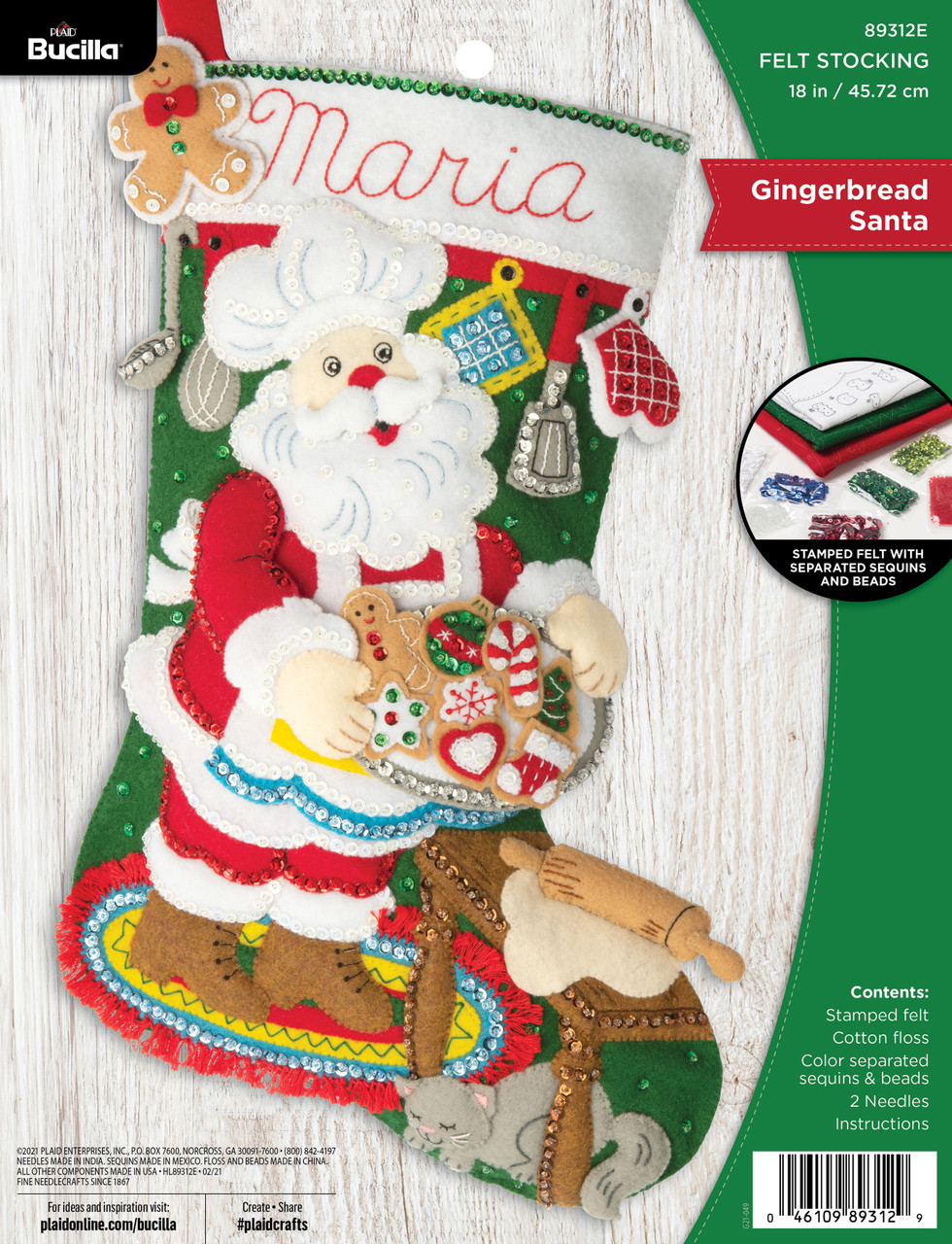 Bucilla Perfect for DIY Holiday Needlepoint Arts and Crafts 89467E Santa's Balloon Ride Christmas 18 Felt Applique Stocking Making Kit 