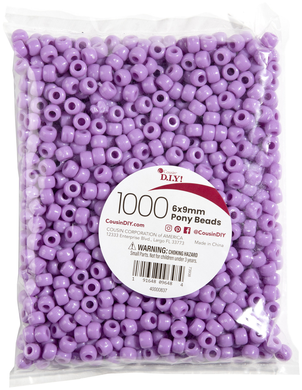 3 Pack CousinDIY Pony Beads 6mmx9mm 1,000/Pkg-Opaque Purple PB1000-837 -  GettyCrafts