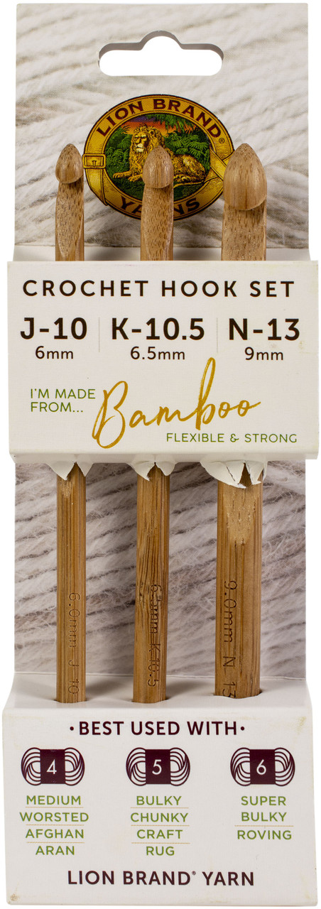 3 Pack Lion Brand Bamboo Crochet Hook Set-Sizes J/10mm To N/13mm