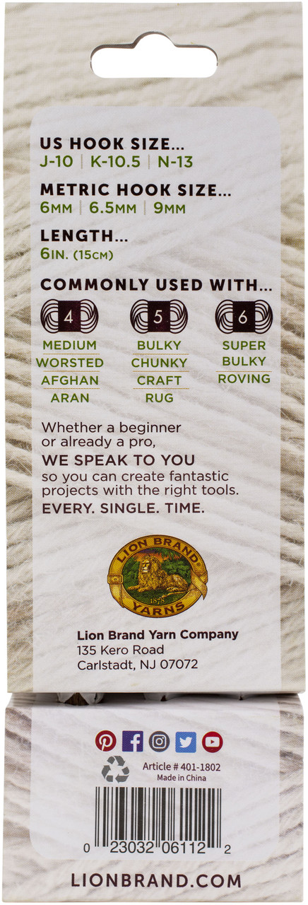 3 Pack Lion Brand Bamboo Crochet Hook Set-Sizes J/10mm To N/13mm 401-1802