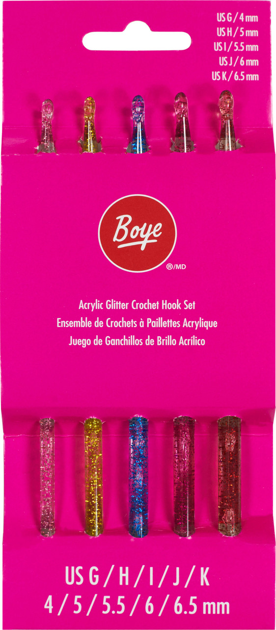 6 Pack Boye Glitter Crochet Hook Set-Sizes G To K 503000GK - GettyCrafts