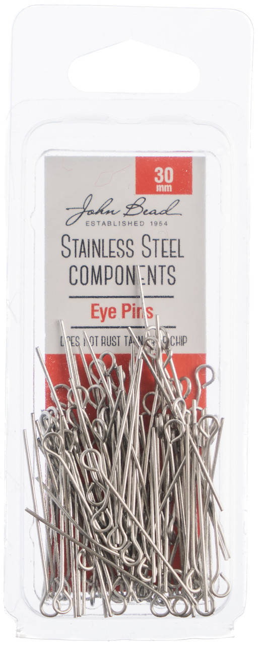 John Bead Stainless Steel Eye Pins 30mm 100pcs