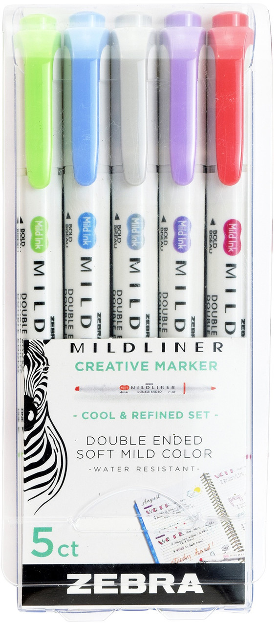 Zebra Mildliner Double Ended Brush Pen & Marker 5/Pkg Cool & Refined