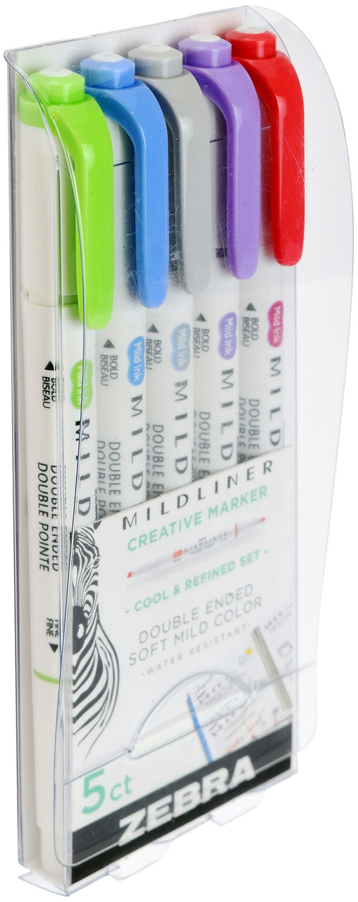 Zebra Mildliner Double Ended Brush Pen & Marker 5/Pkg Cool & Refined