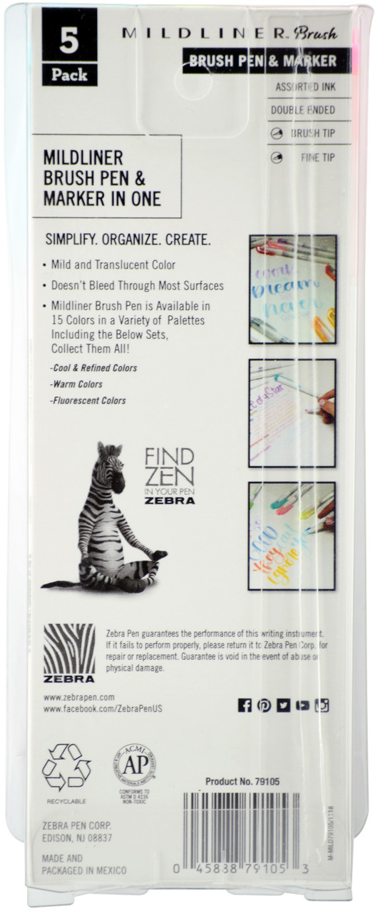 Zebra Mildliner Double Ended Brush Pen & Marker 15/Pkg-Assorted