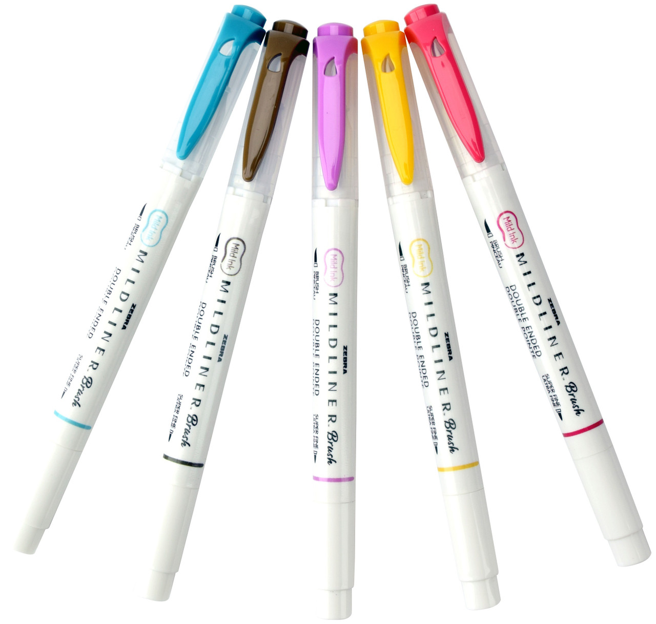 Zebra Mildliner Double Ended Brush Pen & Marker 5/Pkg Fluorescent