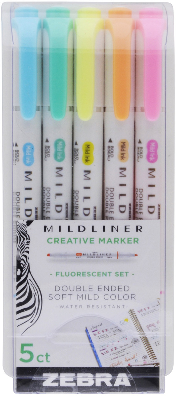 Zebra Pen Mildliner Double Ended Highlighter Set, Broad and Fine Point  Tips, Assorted Fluorescent Ink Colors, 5-Pack