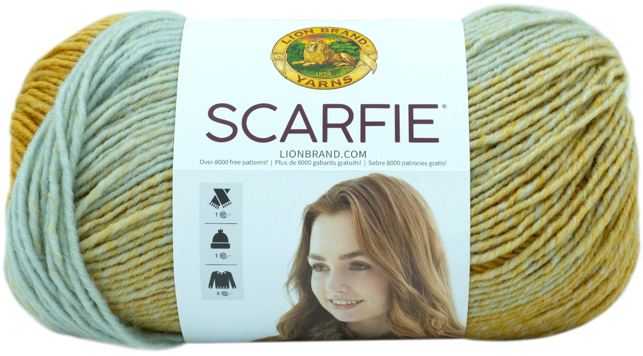 Lion Brand Scarfie Yarn-Coral/Cream 826-227 - GettyCrafts