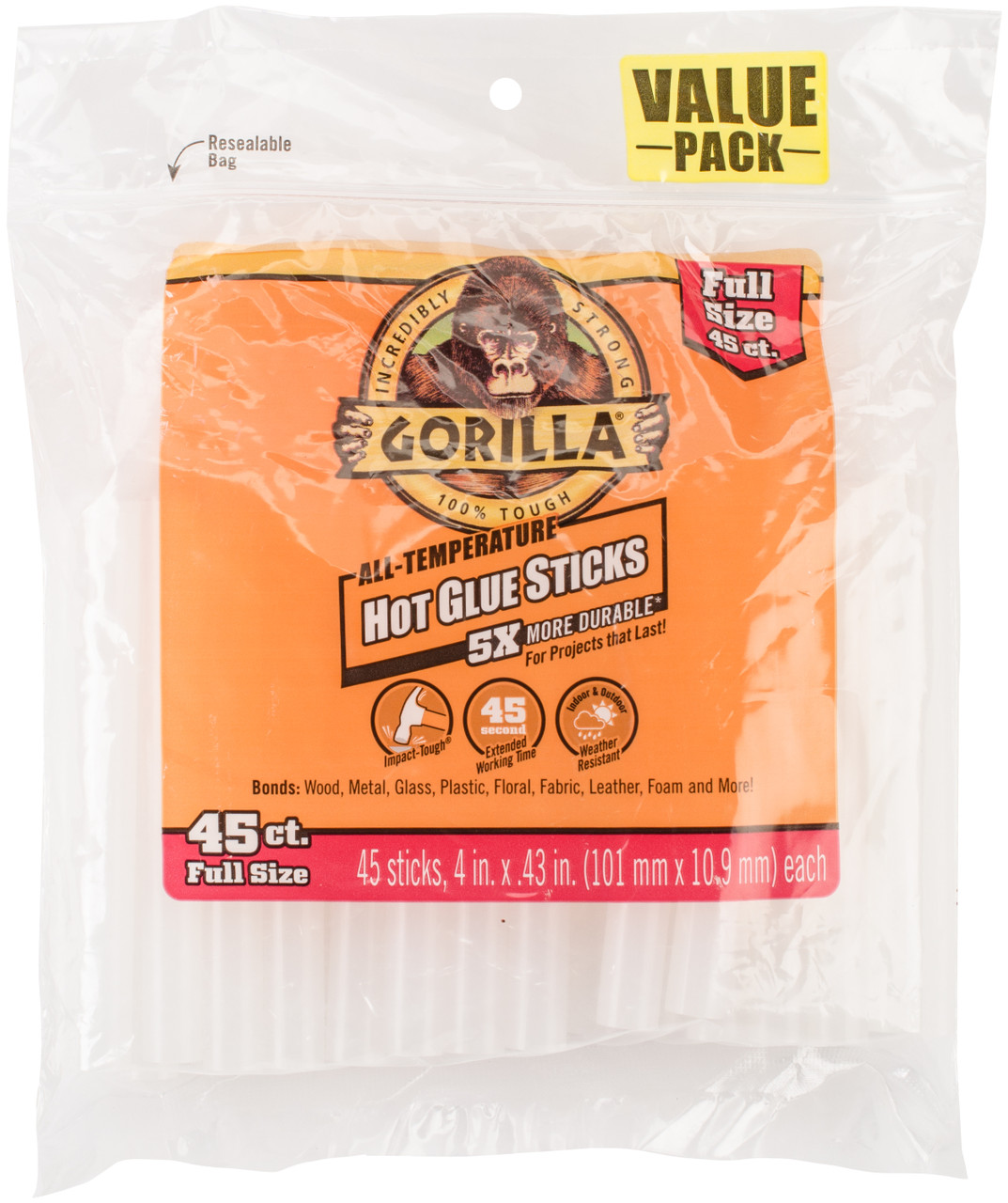 Gorilla 4 inch High-Temp Mini Glue Sticks, 75 Count
